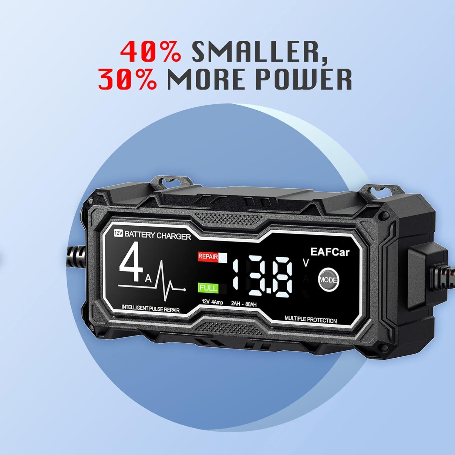 Cargador de Batería 12V EAFCar 4A con Pantalla LCD y Seguridad
