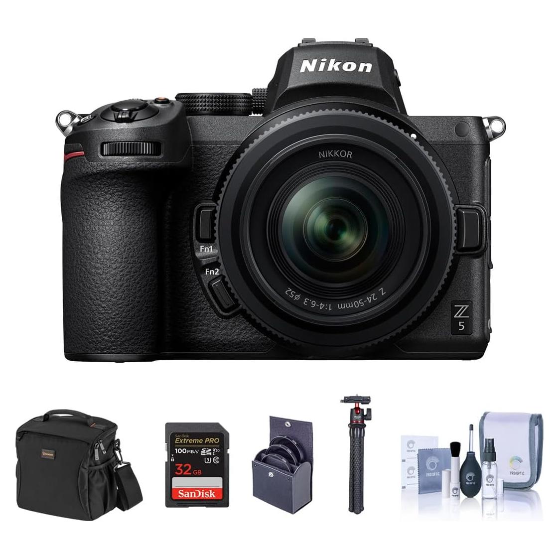 Nikon Z5 Full Frame Mirrorless Camera with 24-50mm Zoom Lens Basic Bundle with 32GB SD Card, Bag, Flexible Tripod and Accessories