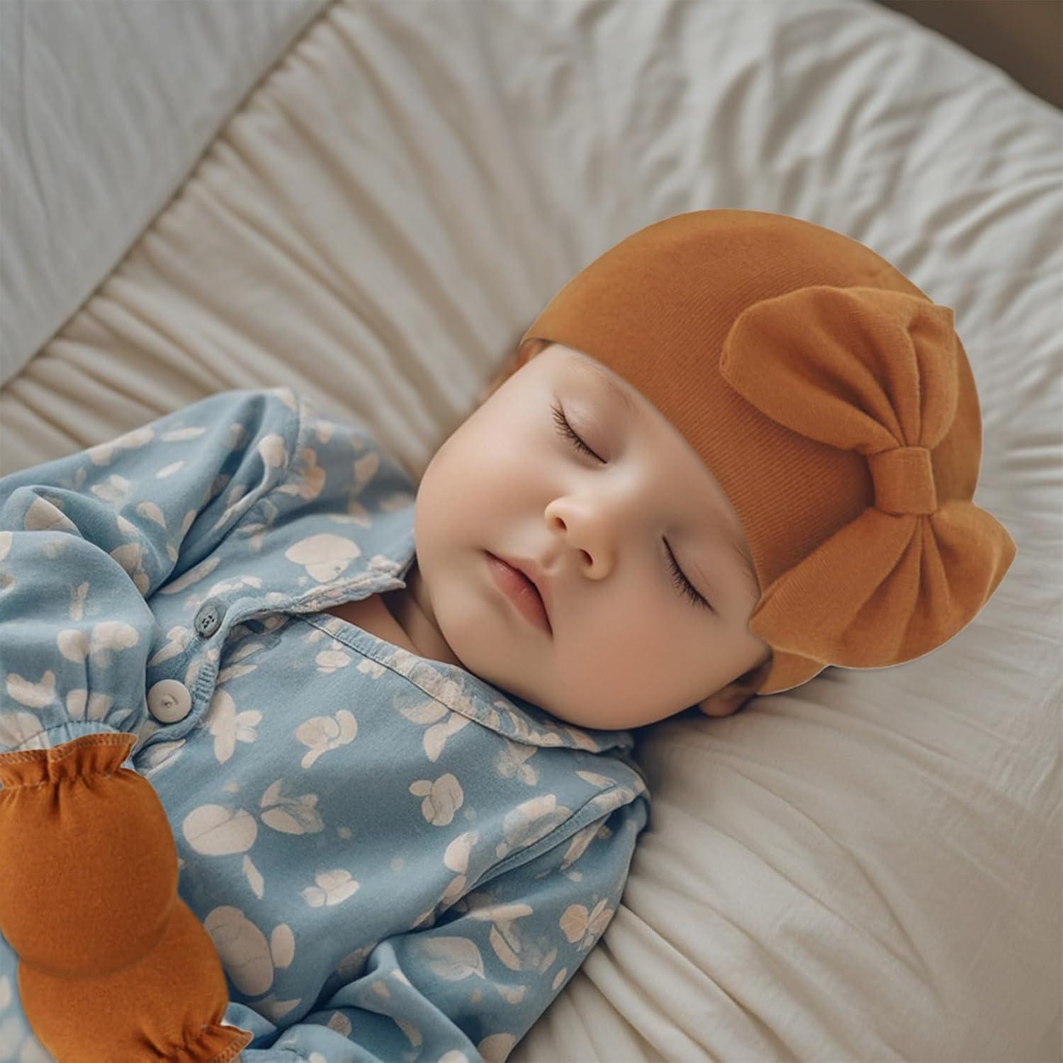 Conjunto de Gorro y Manoplas para Bebés Niñas con Lazo - Algodón Suave