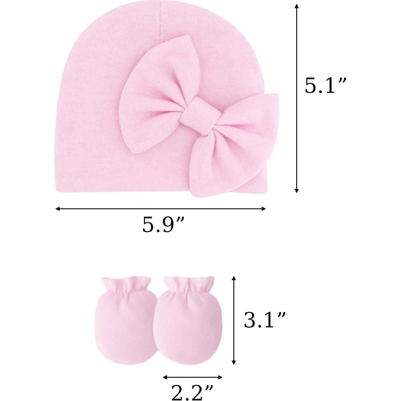 Conjunto de Gorro y Manoplas para Bebés Niñas con Lazo - Algodón Suave