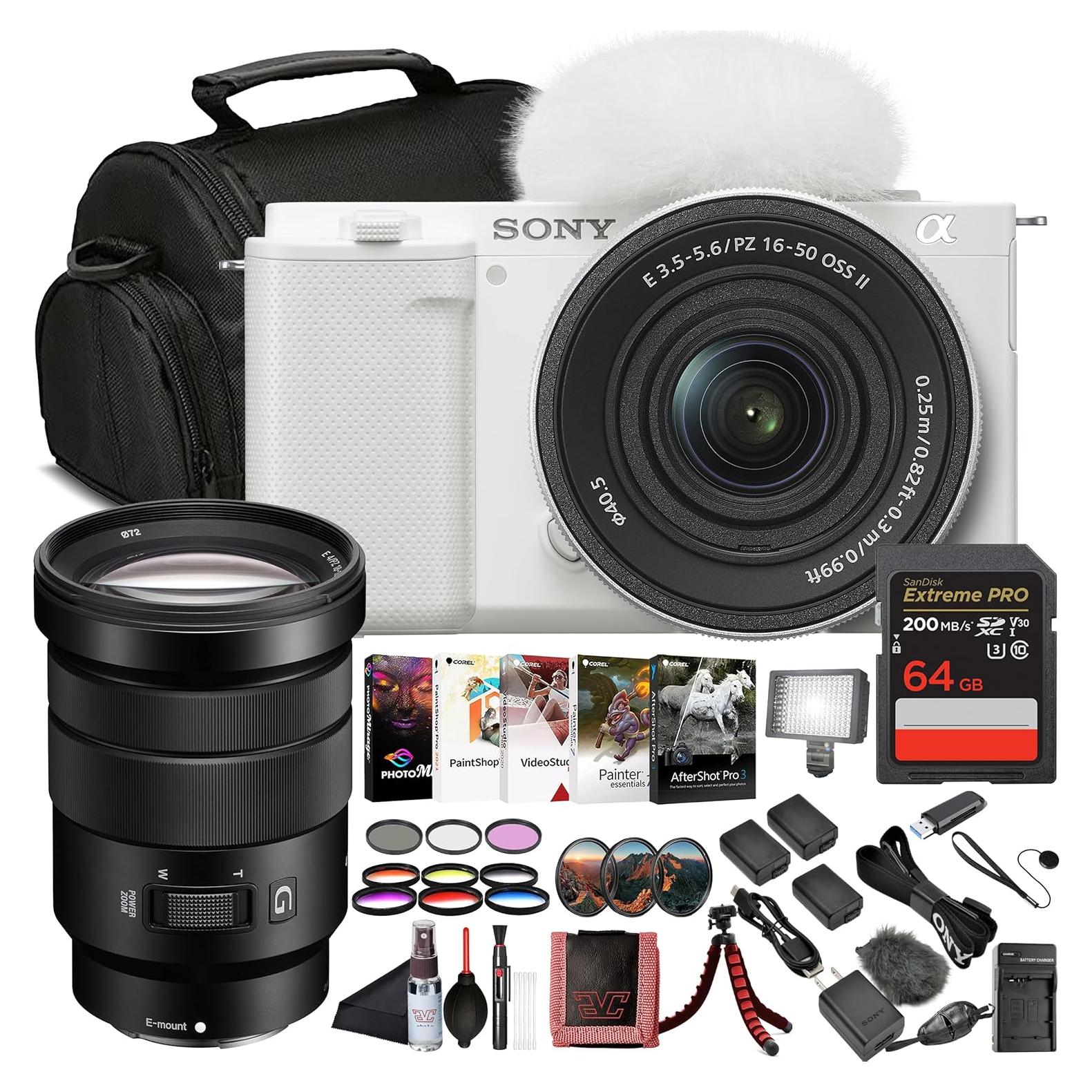 Cámara Sin Espejo Sony ZV-E10 Blanca con Lente 16-50mm y 18-105mm