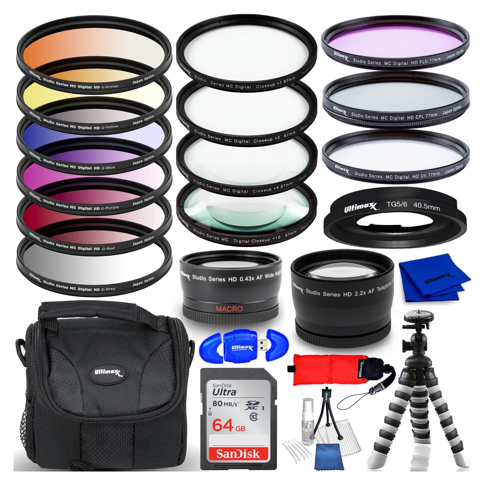 Kit de Accesorios para Cámara Olympus Tough TG-5/TG-6 - 64GB, Lentes y Trípode