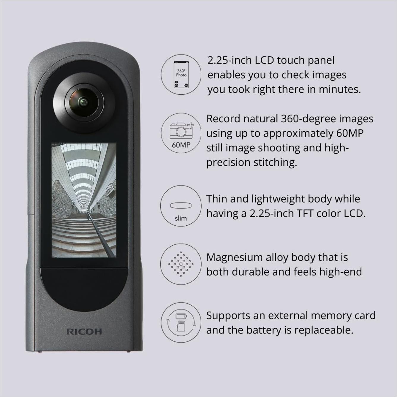 Cámara 360 Grados Ricoh Theta X con Accesorios y Trípode