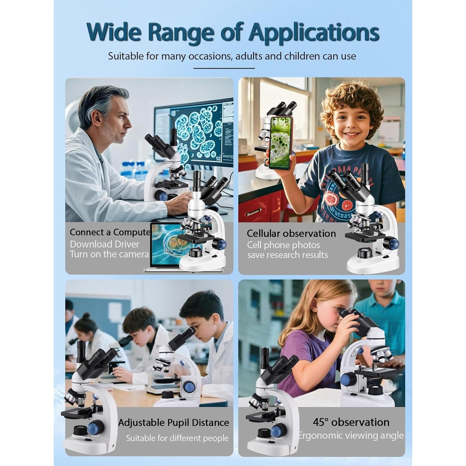 Microscopio Trinocular Woehrsh 40X-5000X LED Oculares WF10x WF25x