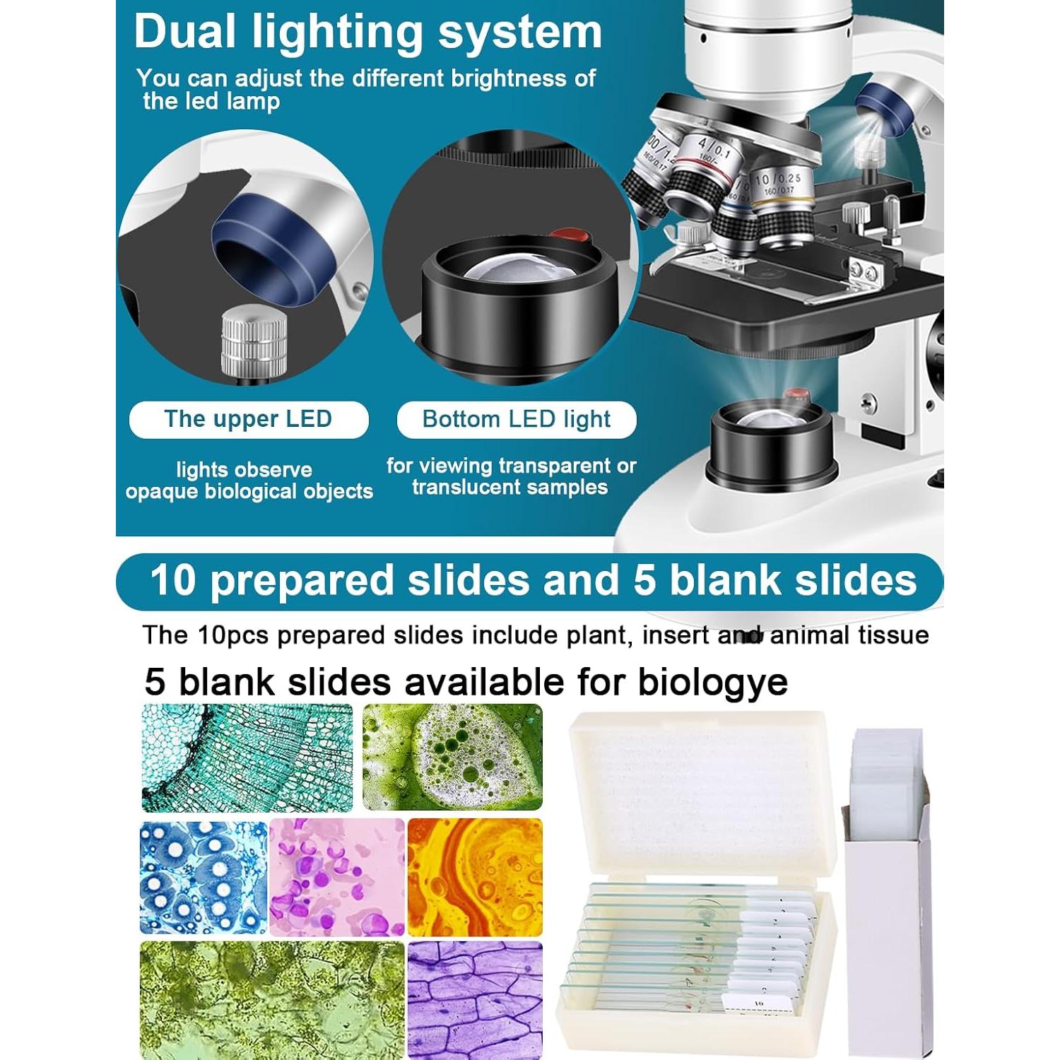Microscopio Trinocular Woehrsh 40X-5000X LED Oculares WF10x WF25x