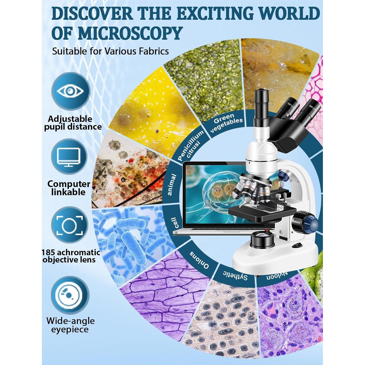 Microscopio Trinocular Woehrsh 40X-5000X LED Oculares WF10x WF25x