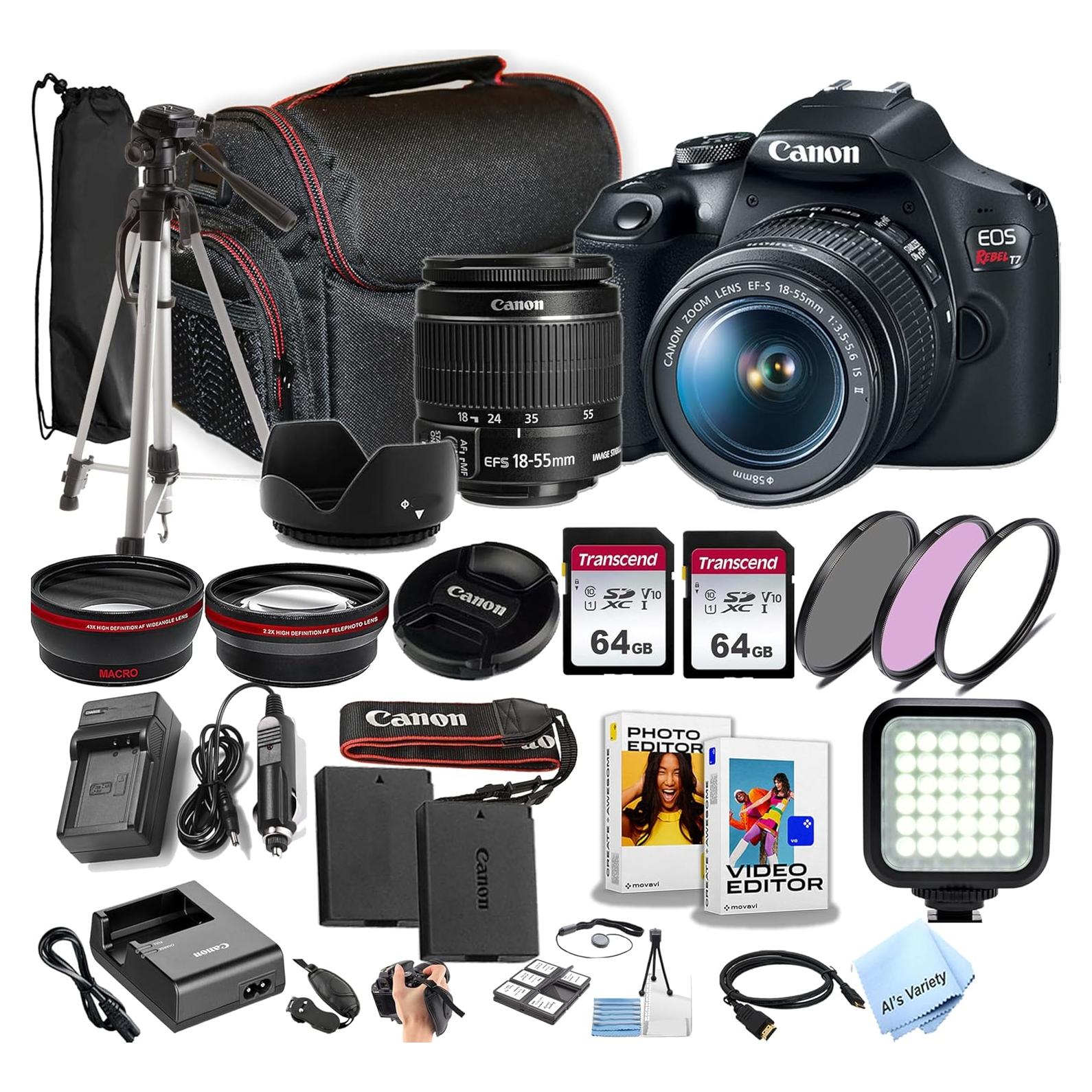 Cámara DSLR Canon EOS Rebel T7 + Lente 18-55mm + Accesorios