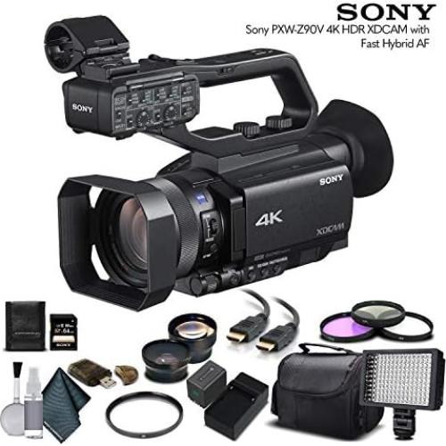 Sony PXW-Z90V 4K HDR XDCAM with Fast Hybrid AF(PXW-Z90V) with 64GB Memory Card, Extra Battery and Charger, UV Filter, LED Light, Case, Telephoto Lens, Wide Angle Lens, More - Advanced (Renewed)