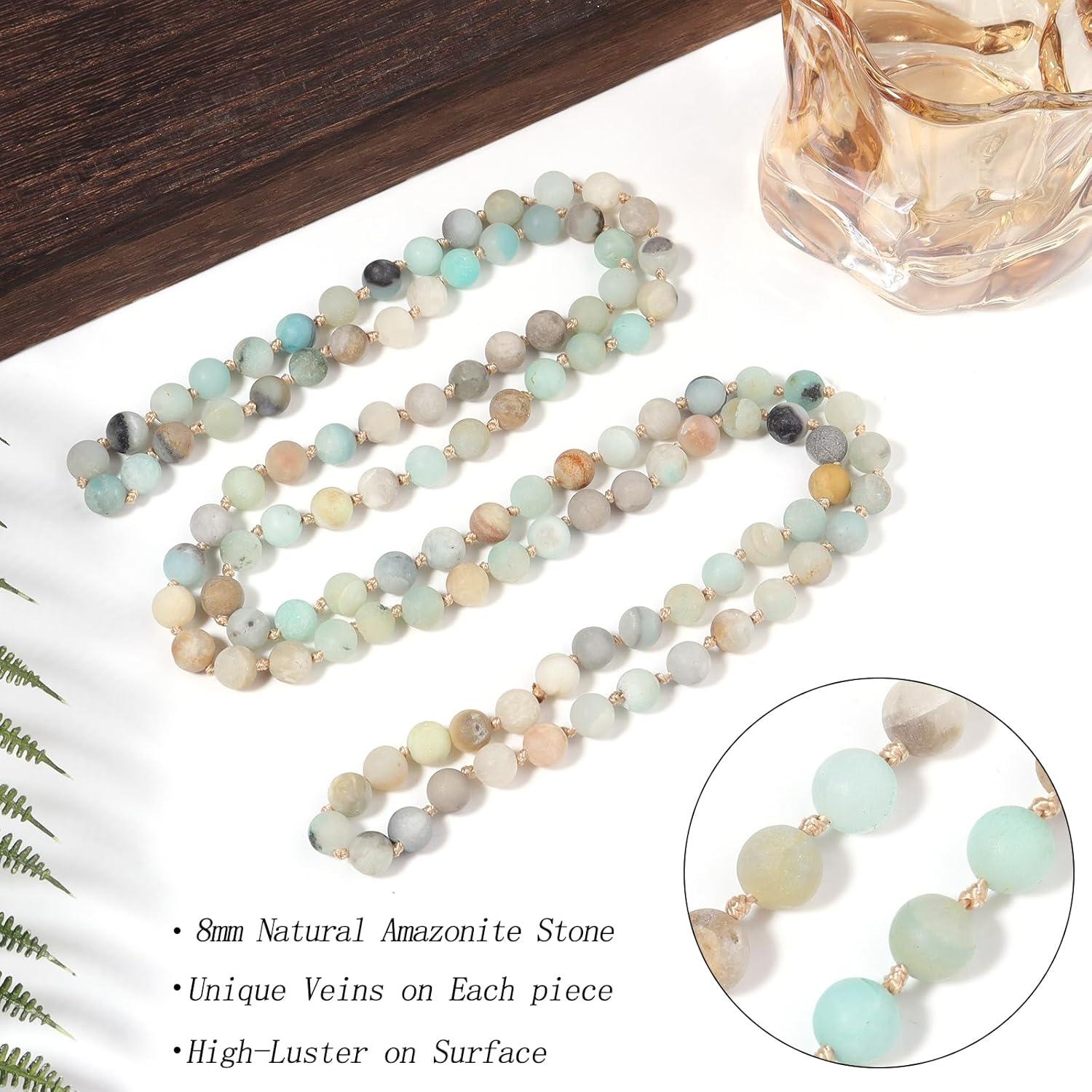 Collar de Perlas de Amazonita Hecho a Mano 110 cm para Mujer