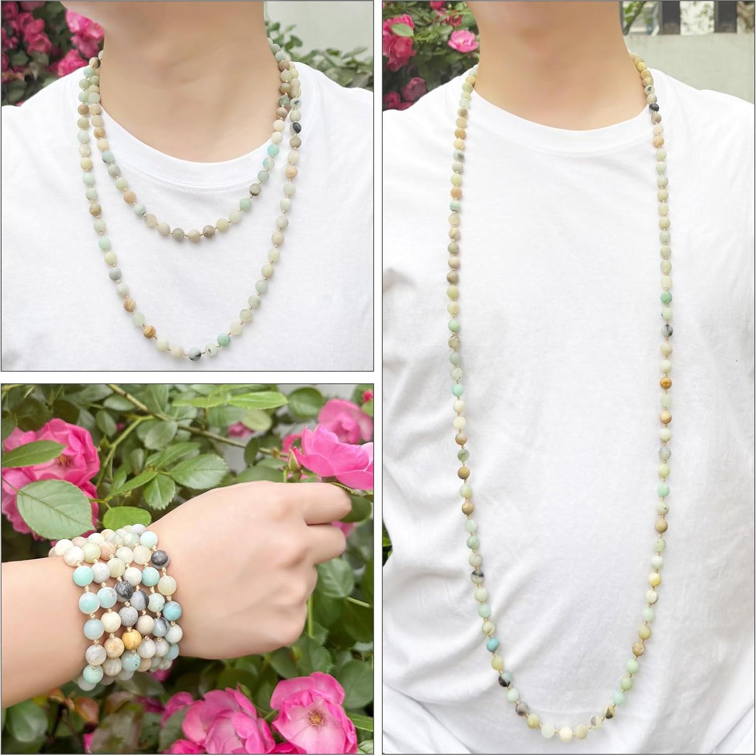 Collar de Perlas de Amazonita Hecho a Mano 110 cm para Mujer