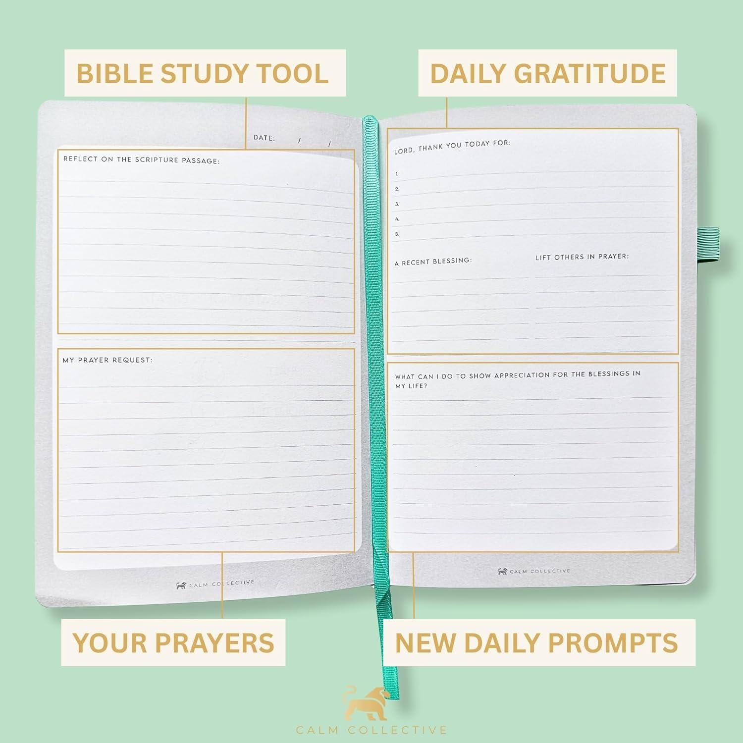 Diario de Respiración y Oración Calm Collective Verde 50 Días