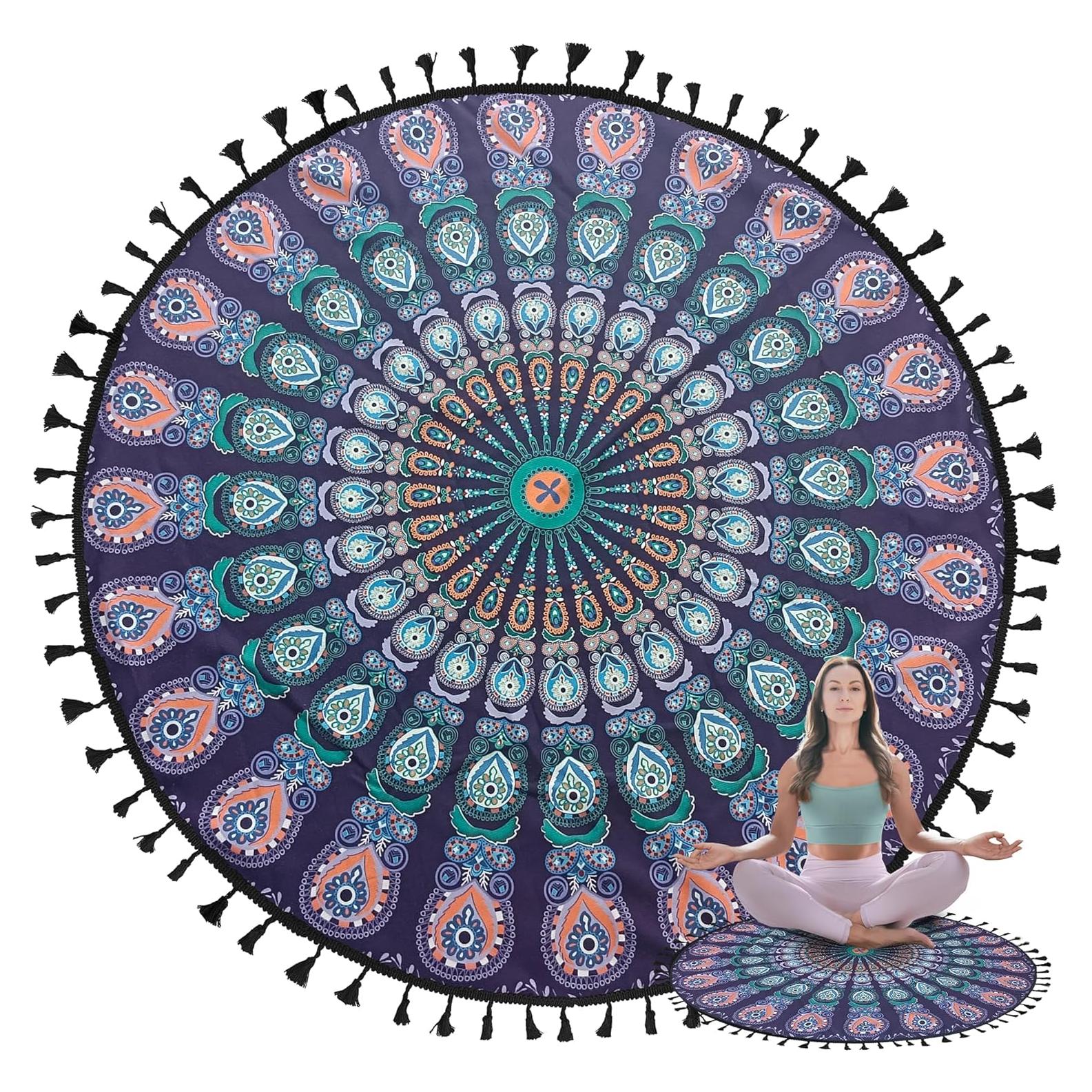 Alfombra de Meditación Aila Wellbeing Redonda 81 cm Microfibra Verde