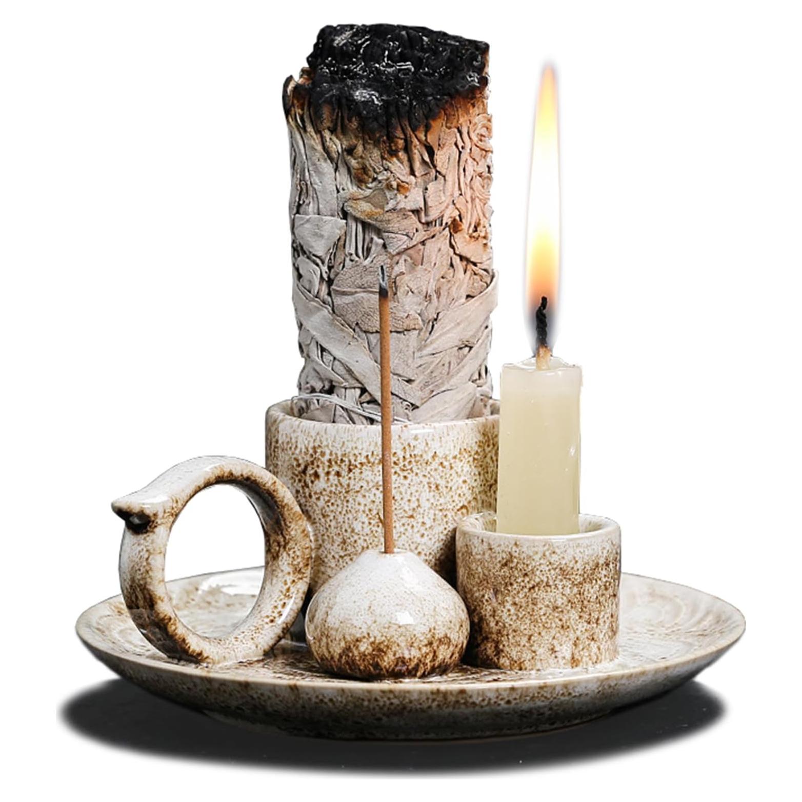 Soporte para Incienso Cerámico 4 en 1 YIENENG Azul