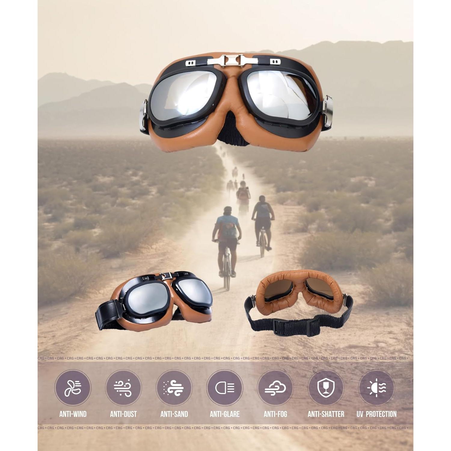 Gafas de Motocicleta CRG Sports Vintage UV 100% Lente Plateada