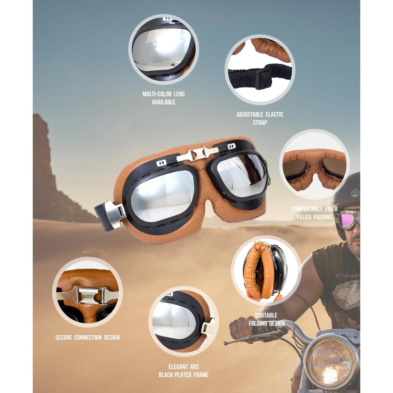 Gafas de Motocicleta CRG Sports Vintage UV 100% Lente Plateada