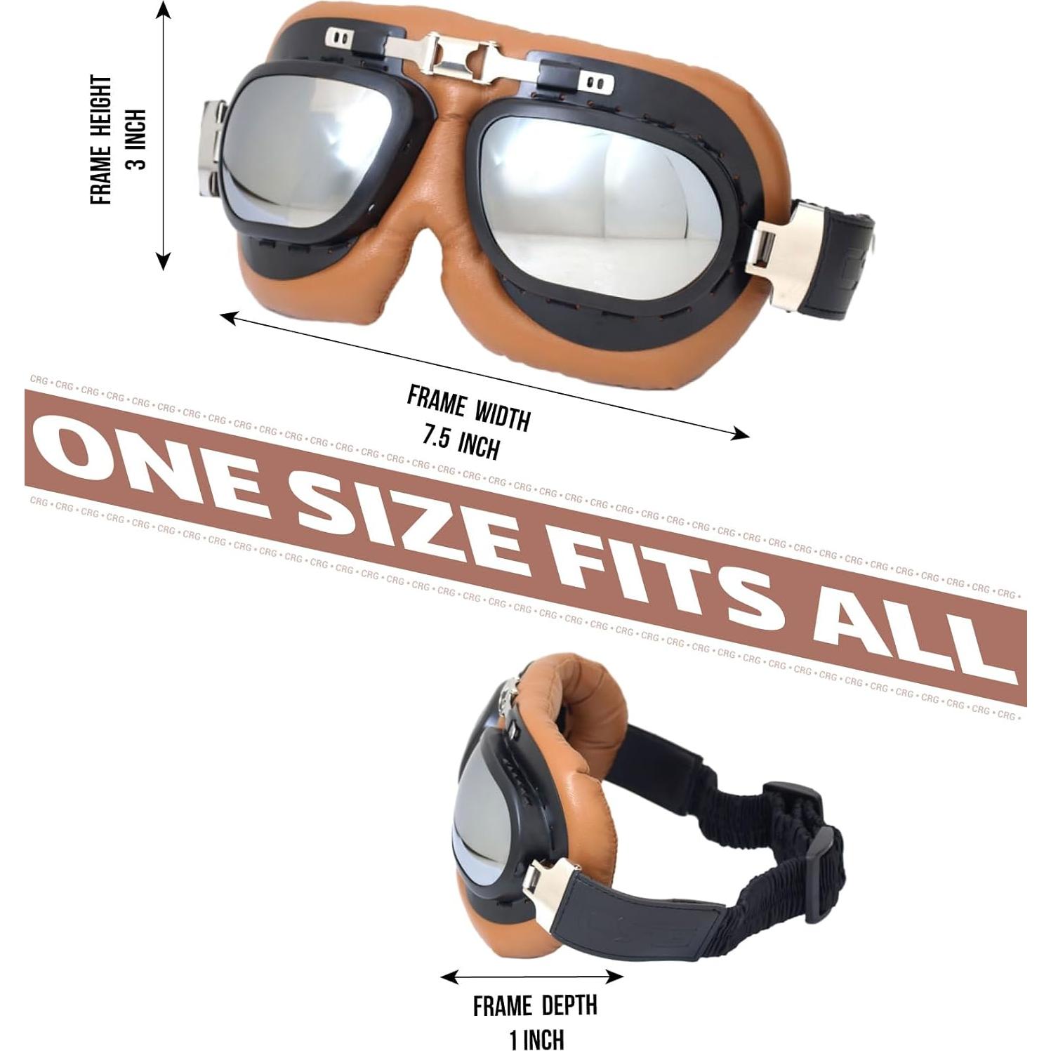 Gafas de Motocicleta CRG Sports Vintage UV 100% Lente Plateada