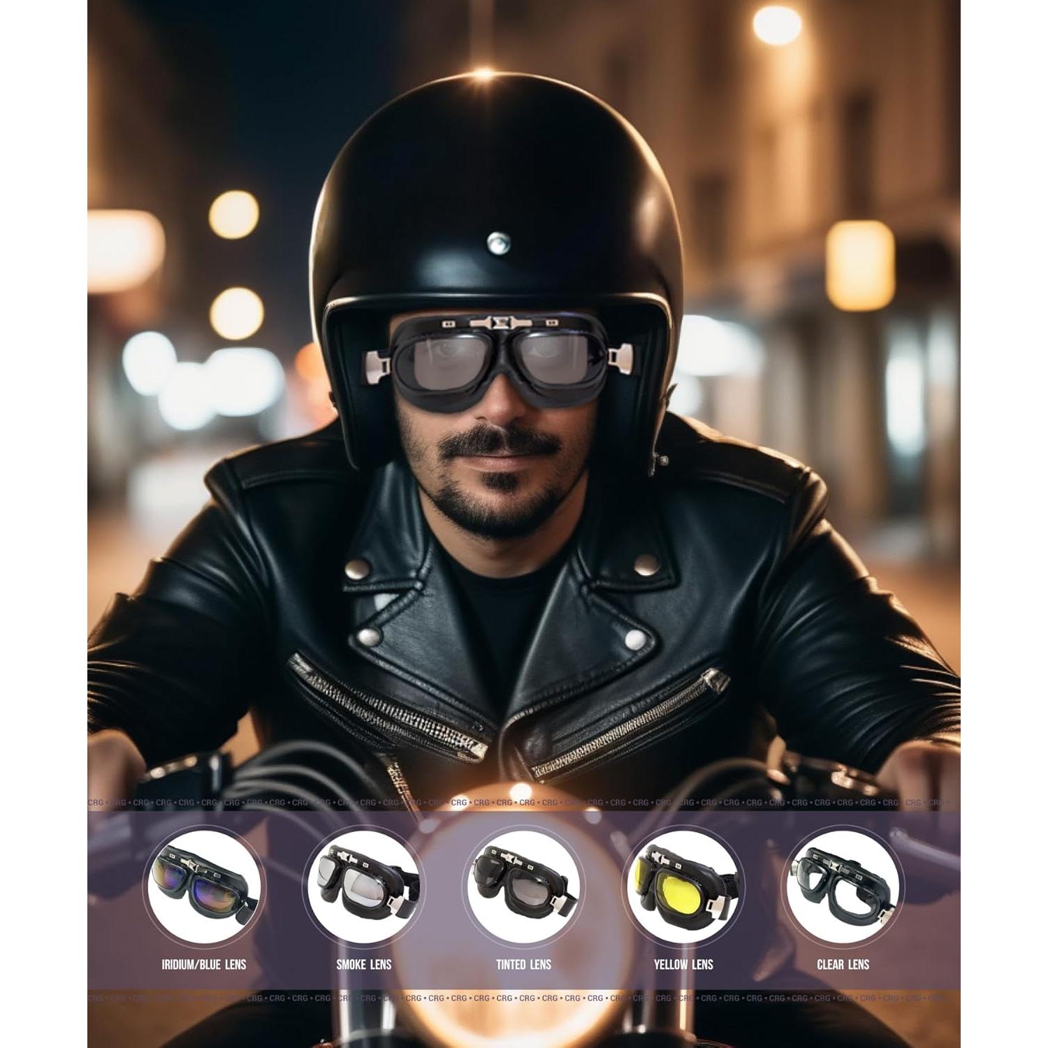 Gafas de Motocicleta CRG Sports Vintage UV 100% Lente Plateada