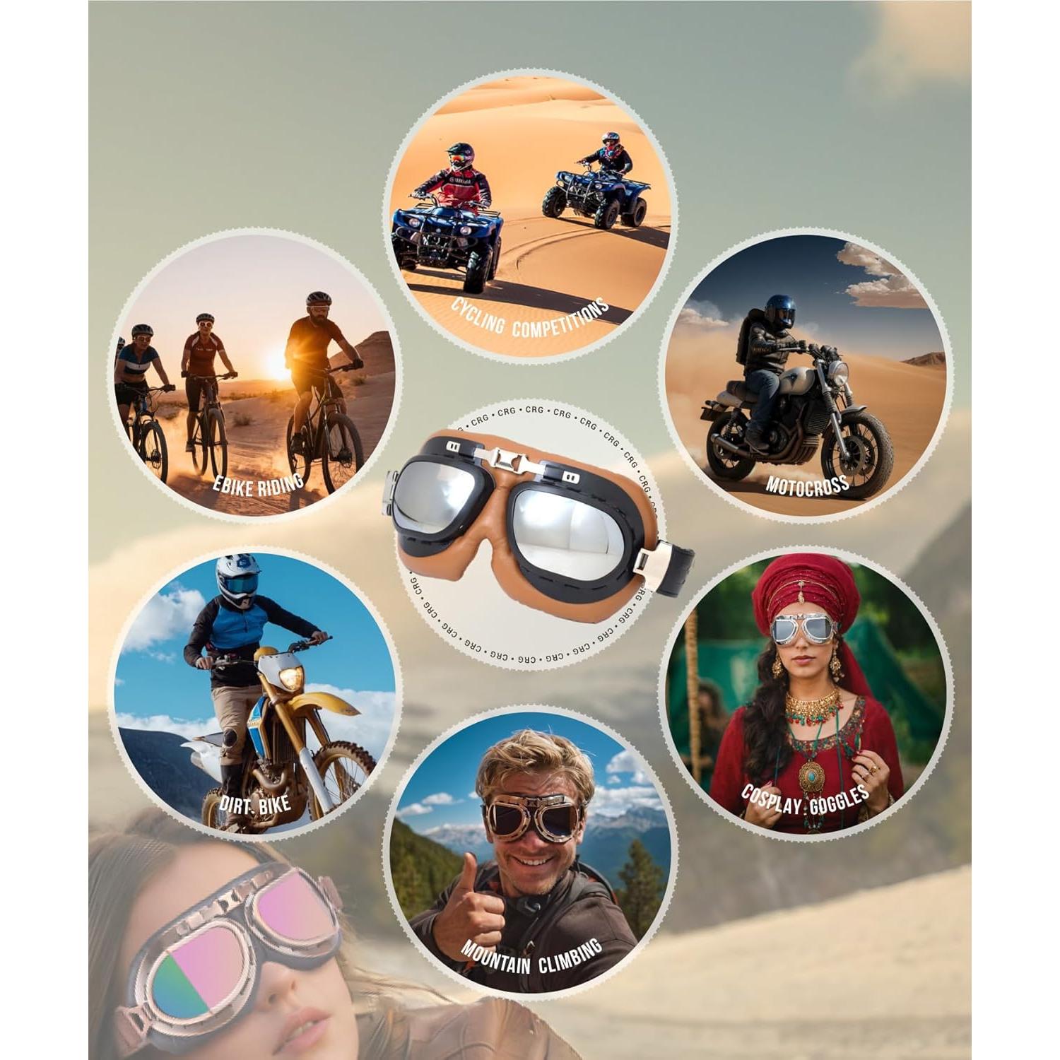 Gafas de Motocicleta CRG Sports Vintage UV 100% Lente Plateada