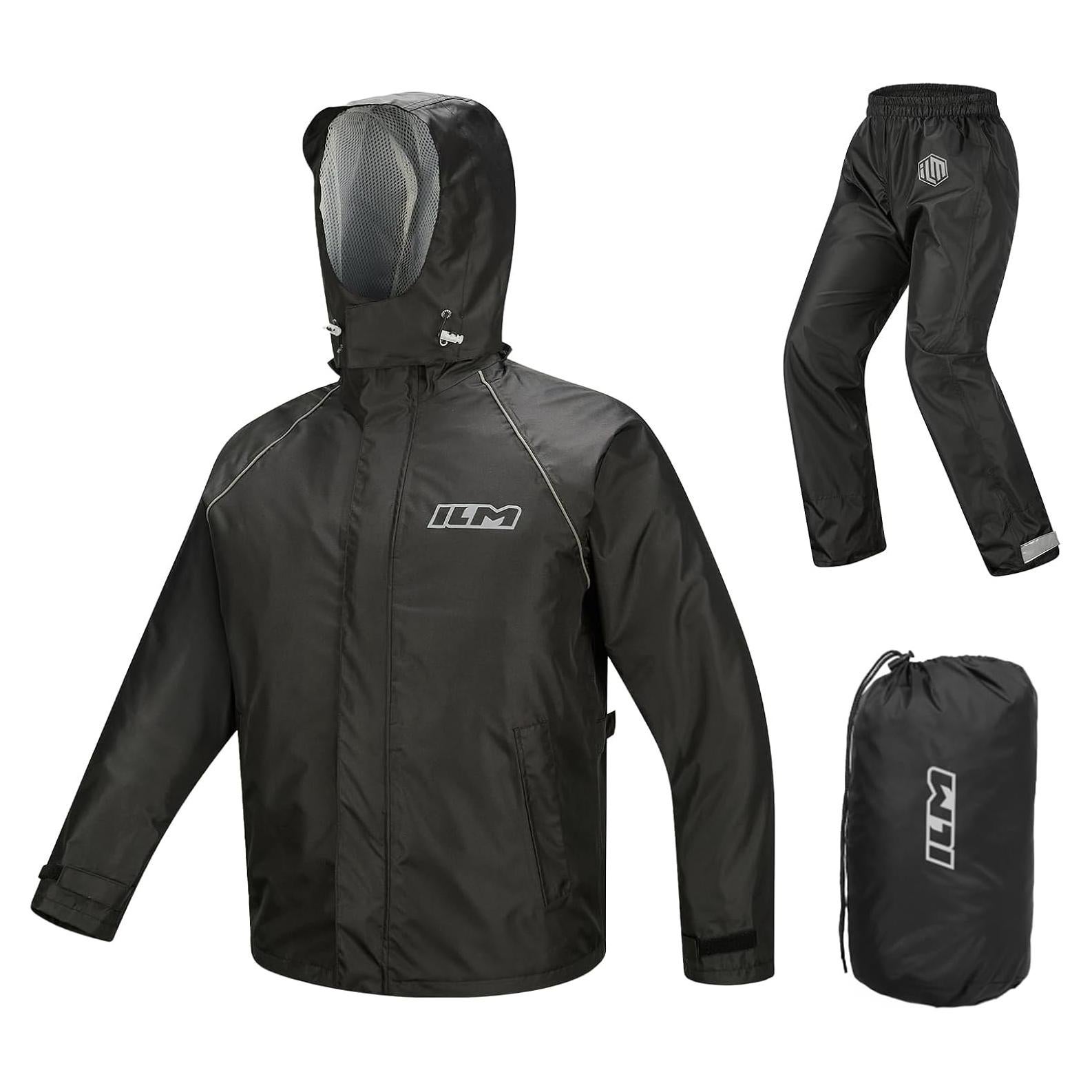 Traje de Lluvia para Motocicleta ILM RS03 Hombre 2 Piezas Negro