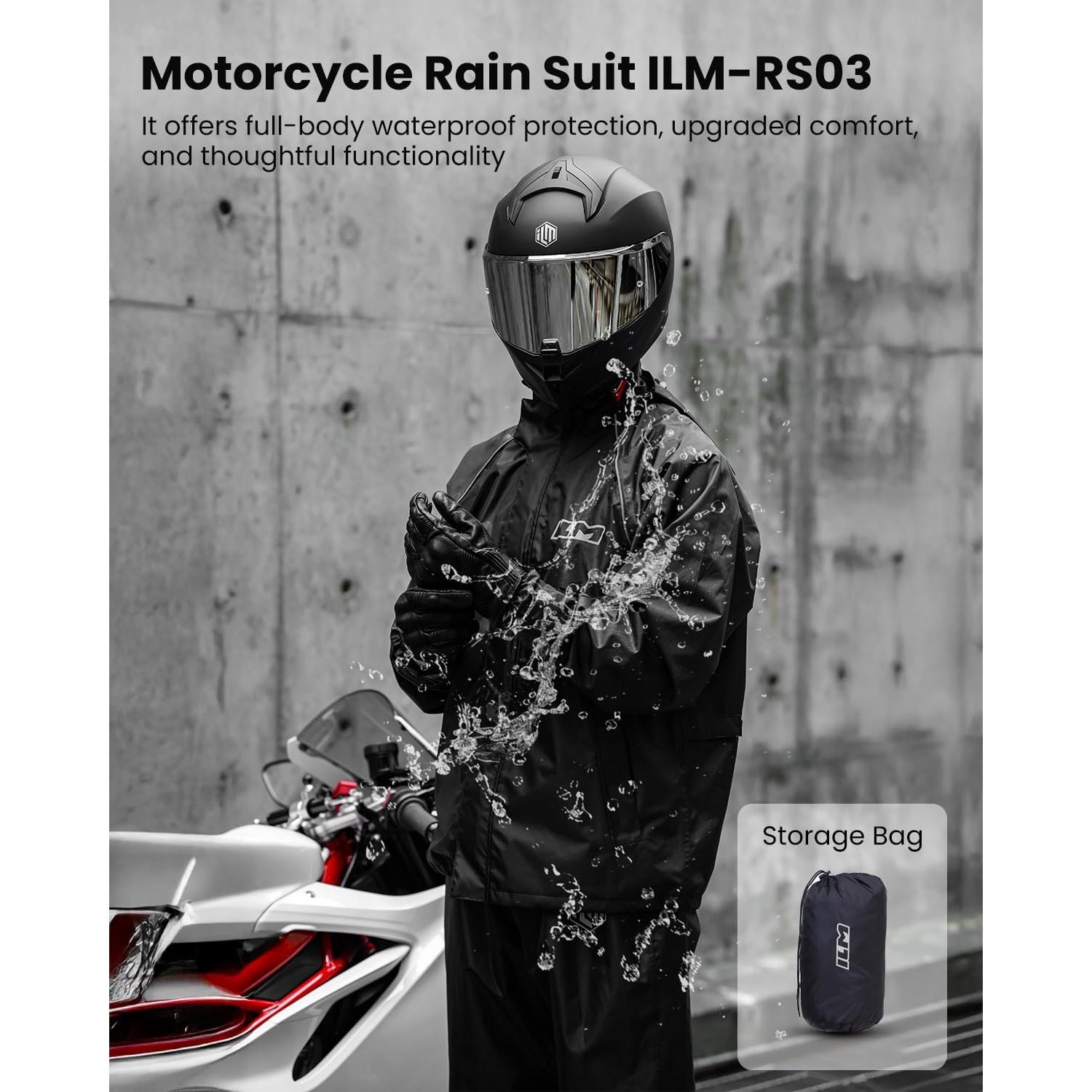 Traje de Lluvia para Motocicleta ILM RS03 Hombre 2 Piezas Negro