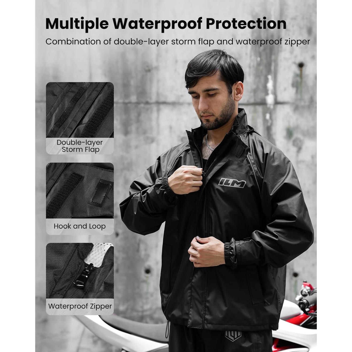 Traje de Lluvia para Motocicleta ILM RS03 Hombre 2 Piezas Negro