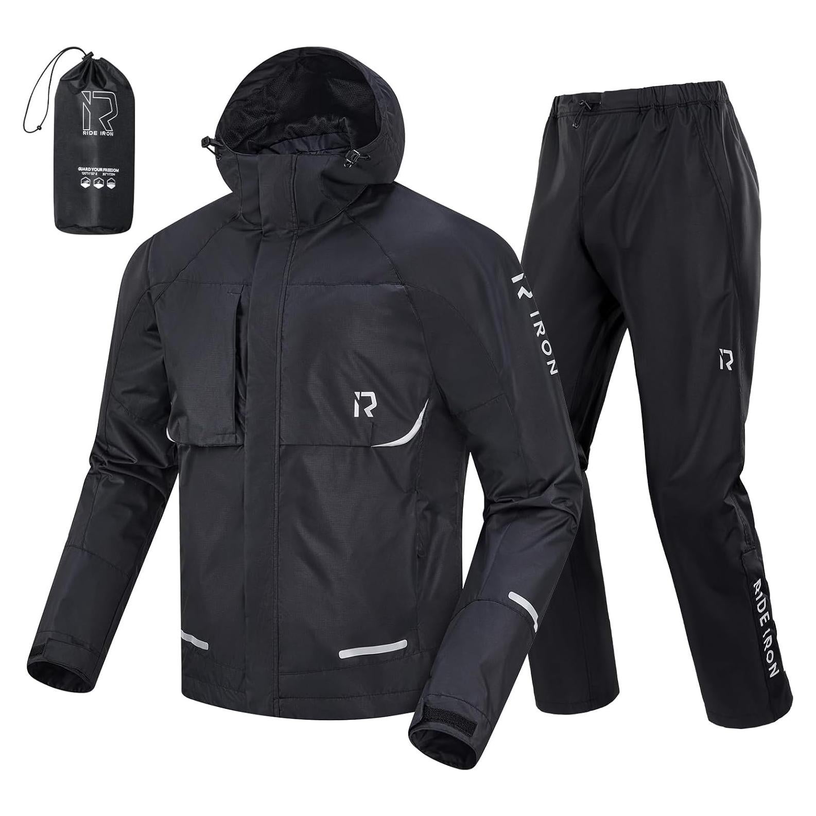 Traje de Lluvia Impermeable RIDEIRON para Motocicleta Grande Negro