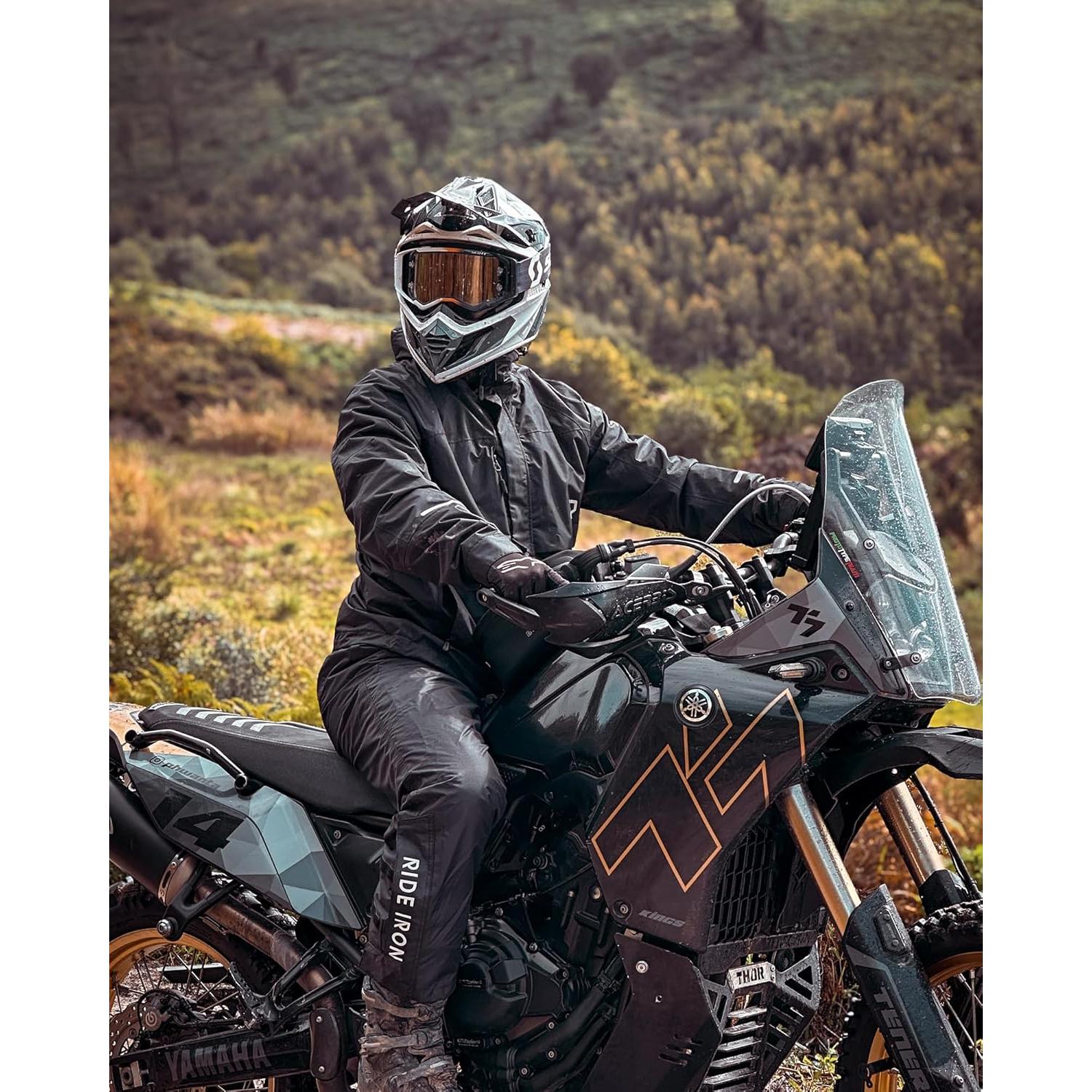 Traje de Lluvia Impermeable RIDEIRON para Motocicleta Grande Negro