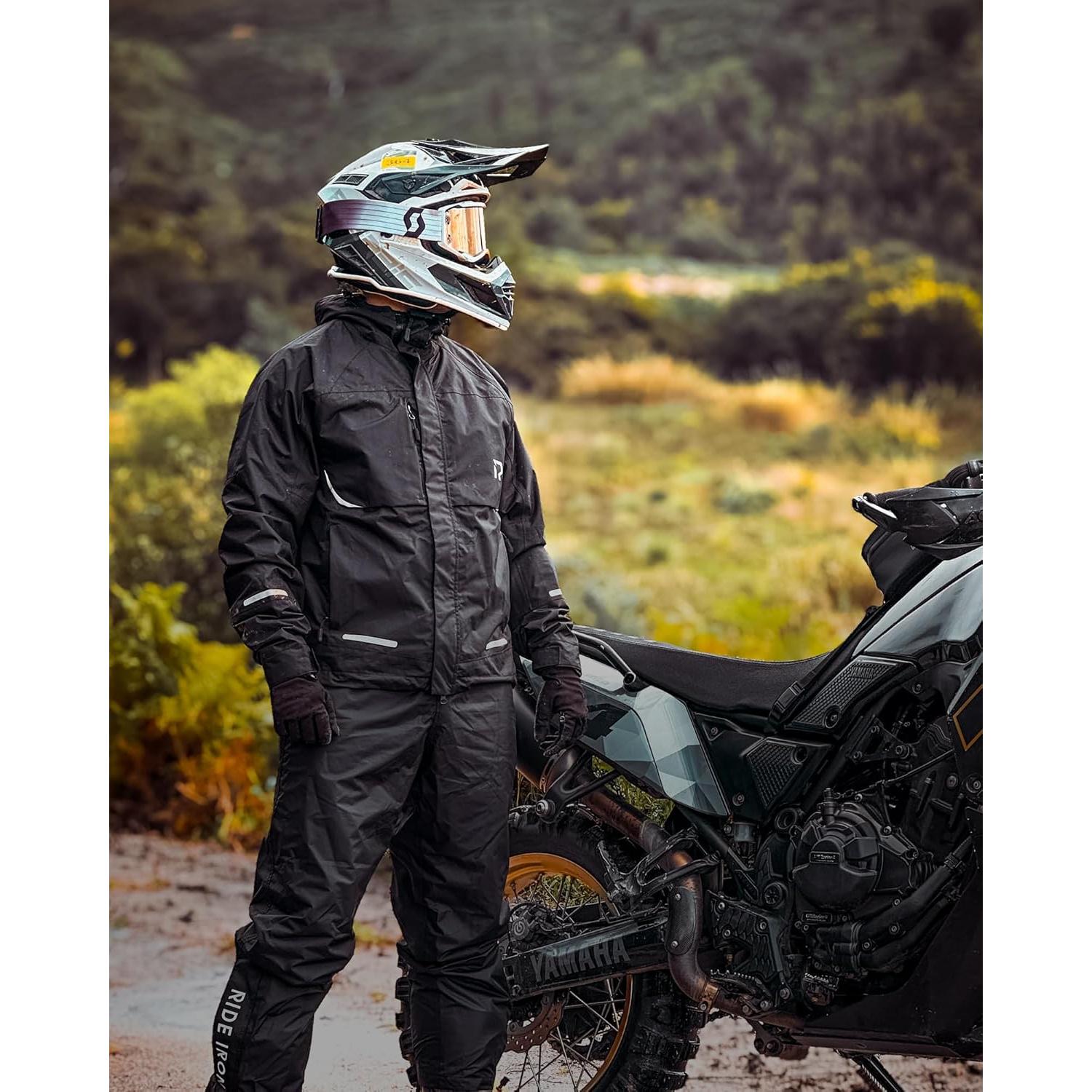 Traje de Lluvia Impermeable RIDEIRON para Motocicleta Grande Negro