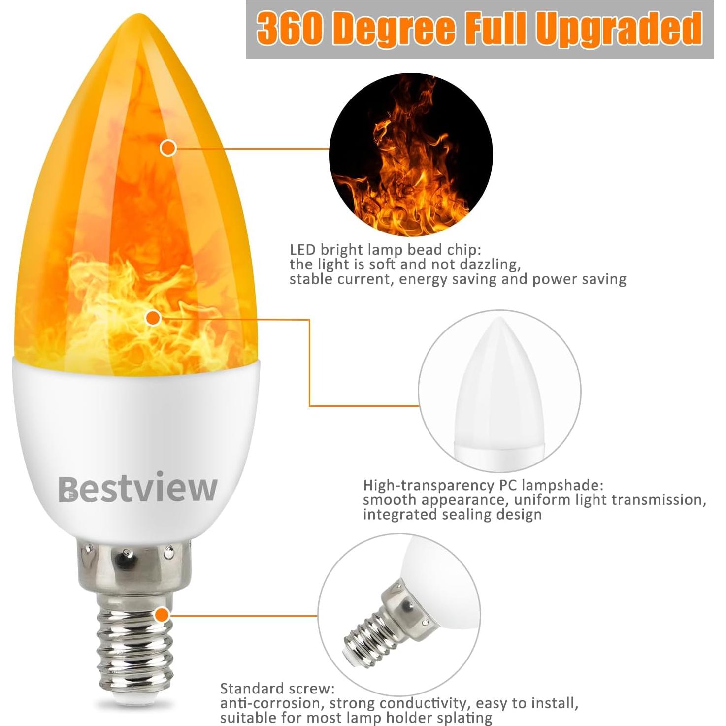 Bombillas LED E12 Bestview Efecto Llama 3 Modos - Paquete de 6