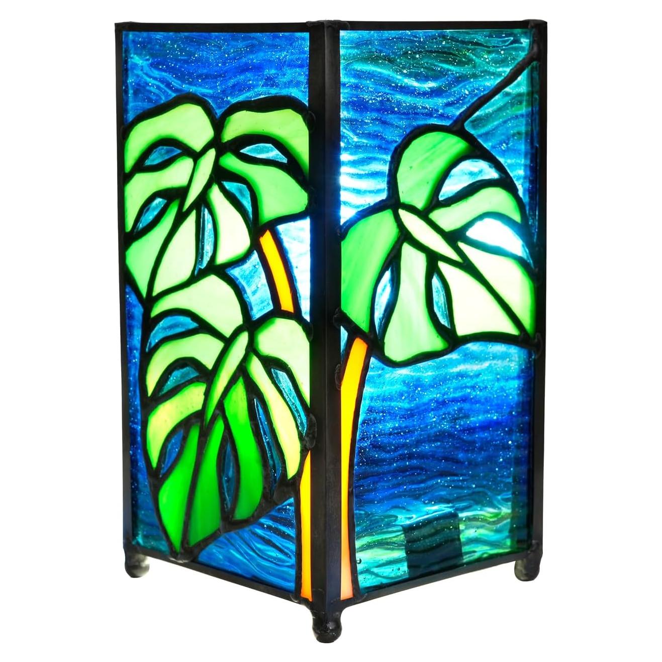 Lámpara de Mesa Tiffany Monstera Deliciosa Vidrio Templado 16cm