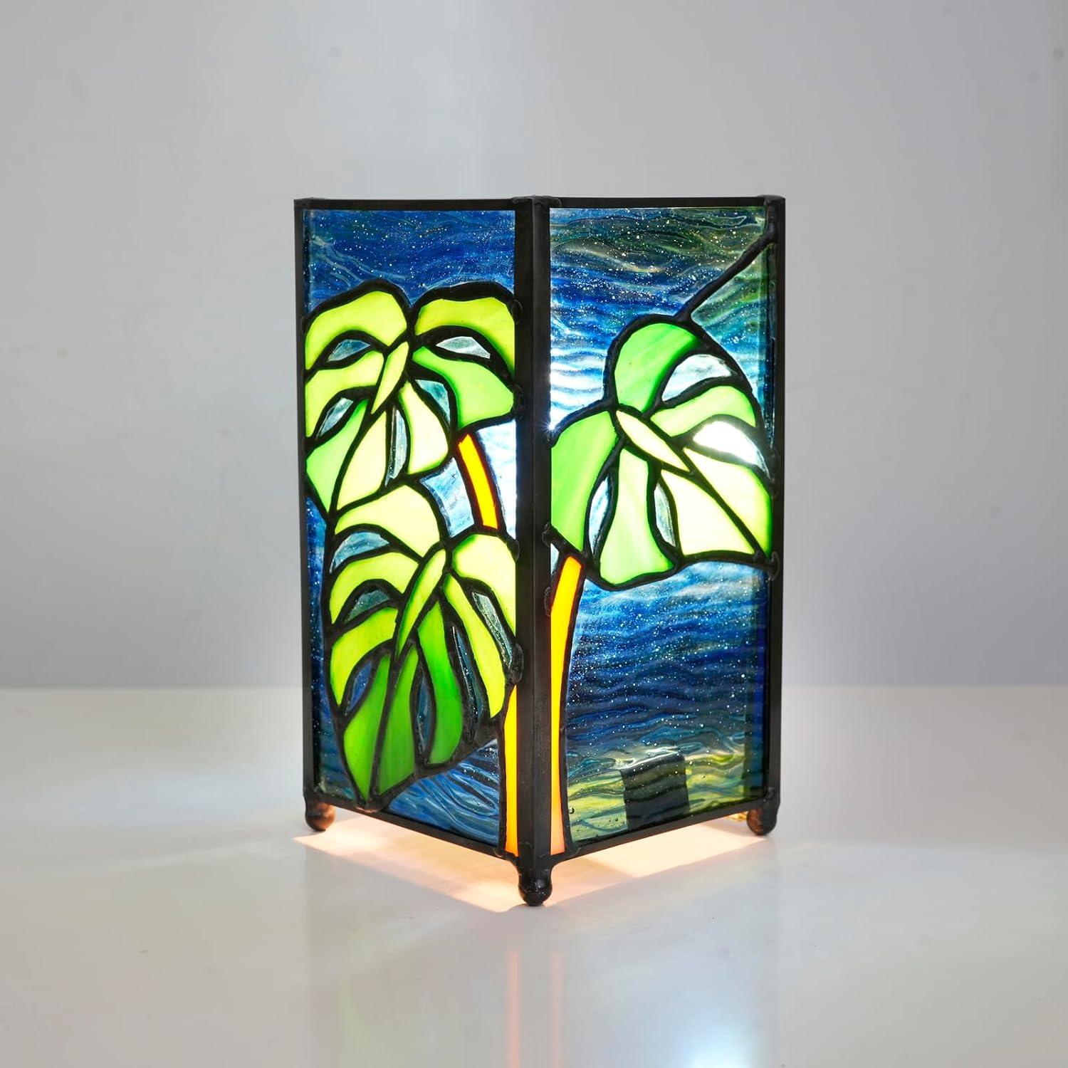 Lámpara de Mesa Tiffany Monstera Deliciosa Vidrio Templado 16cm