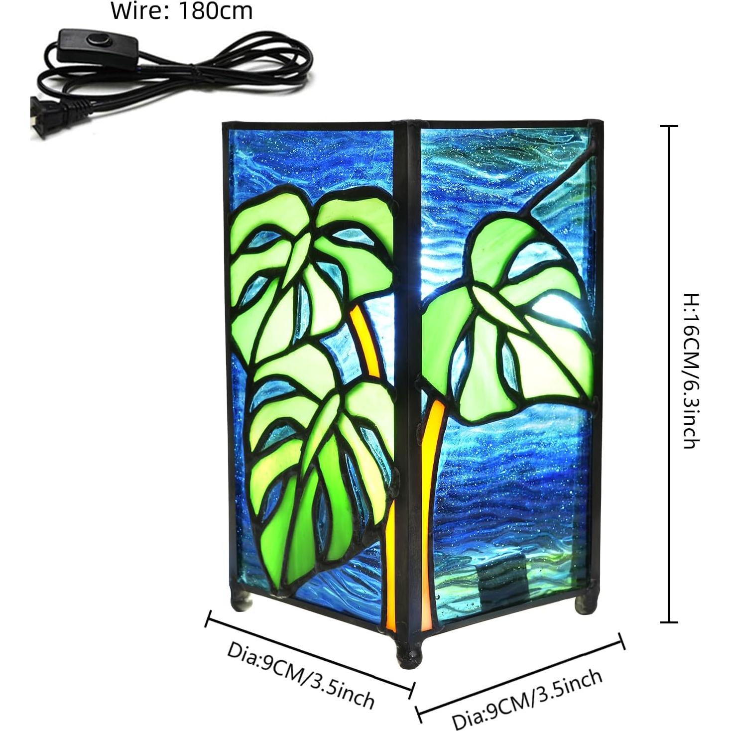 Lámpara de Mesa Tiffany Monstera Deliciosa Vidrio Templado 16cm