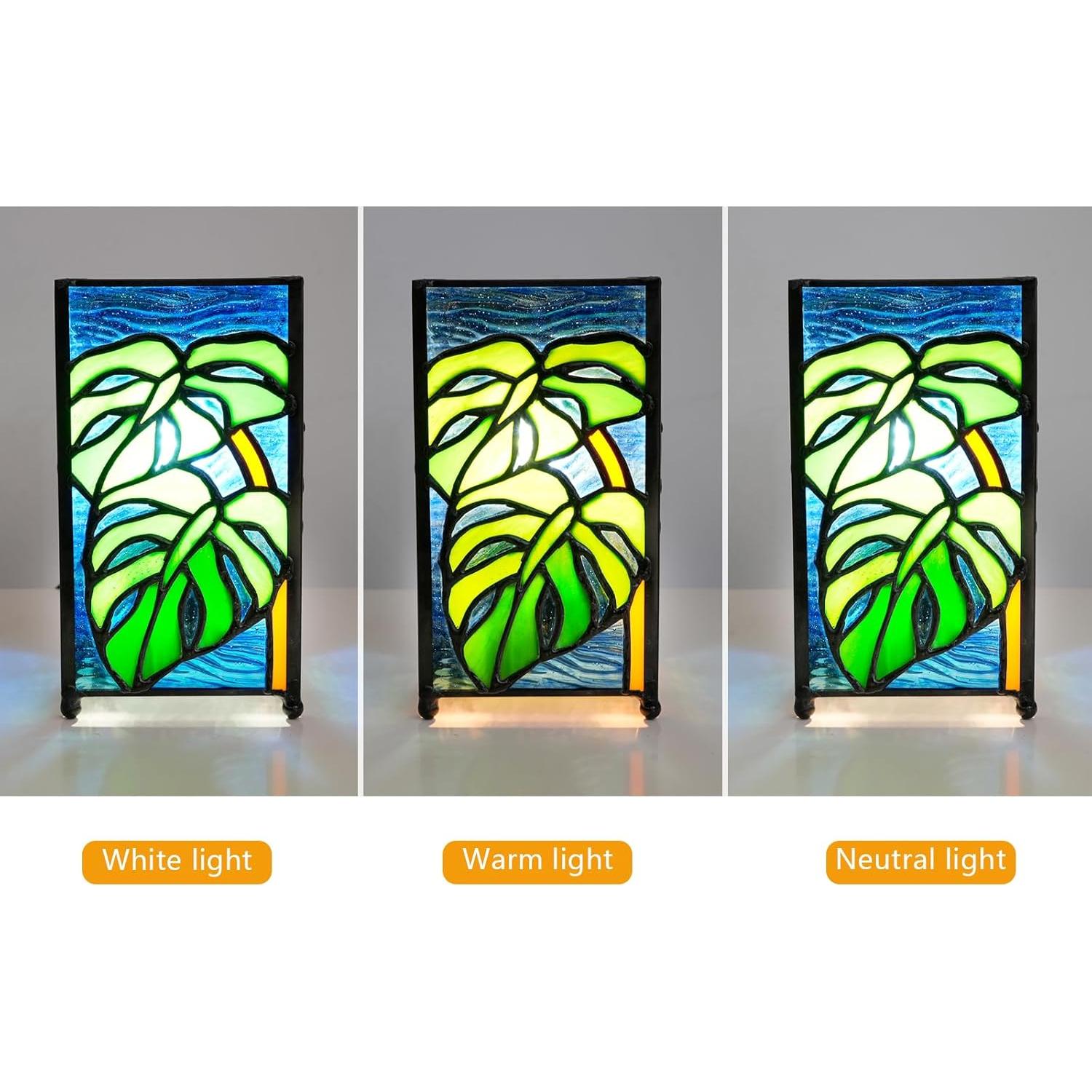 Lámpara de Mesa Tiffany Monstera Deliciosa Vidrio Templado 16cm