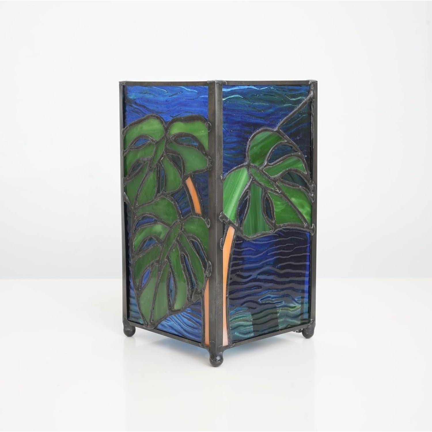 Lámpara de Mesa Tiffany Monstera Deliciosa Vidrio Templado 16cm