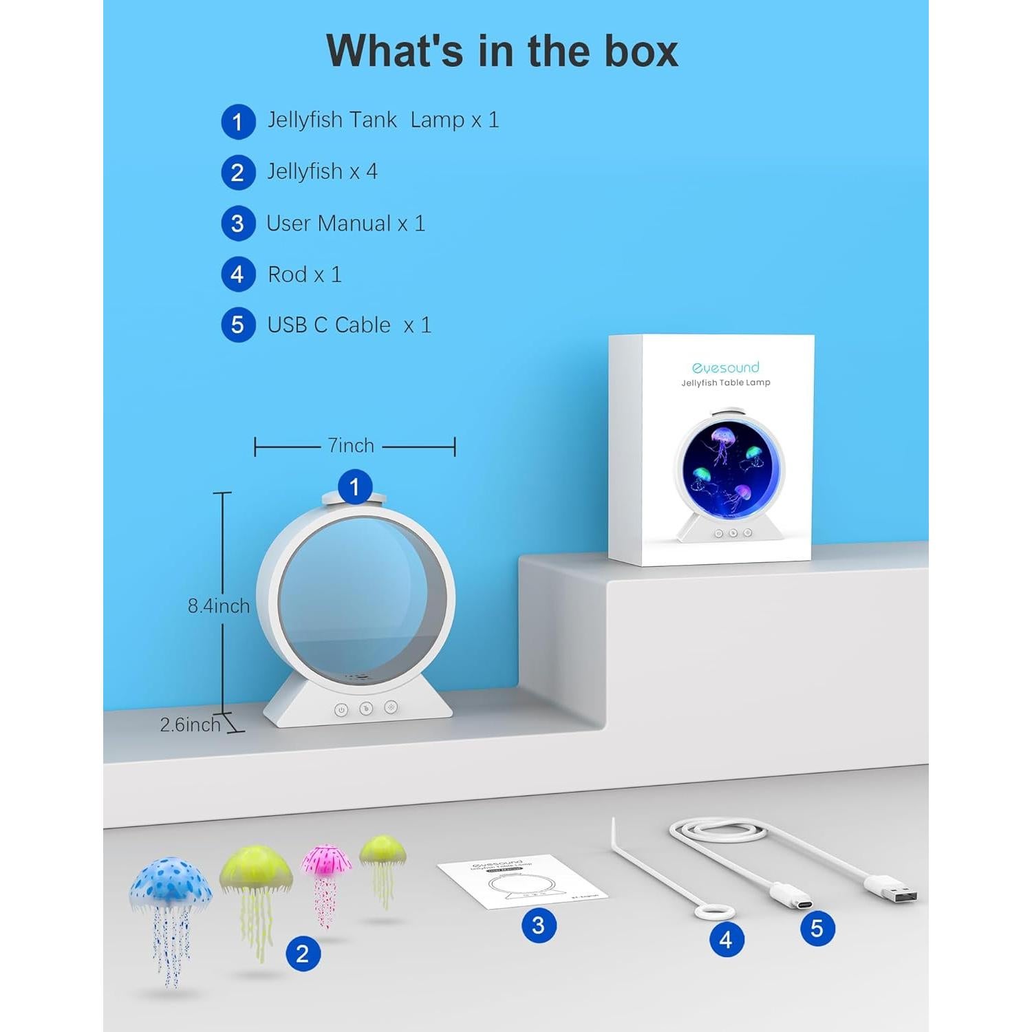 Lámpara de Medusas Eyesound B4, Acuario Colorido 7 Tonos