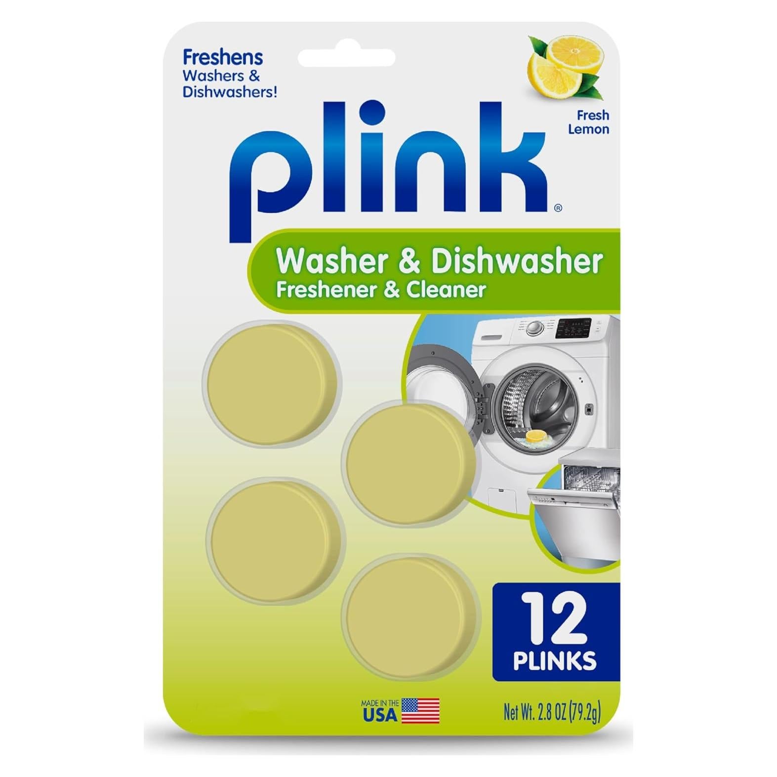 Limpiador y Ambientador Plink para Lavadora y Lavavajillas, 12 Tabletas Aroma Limón