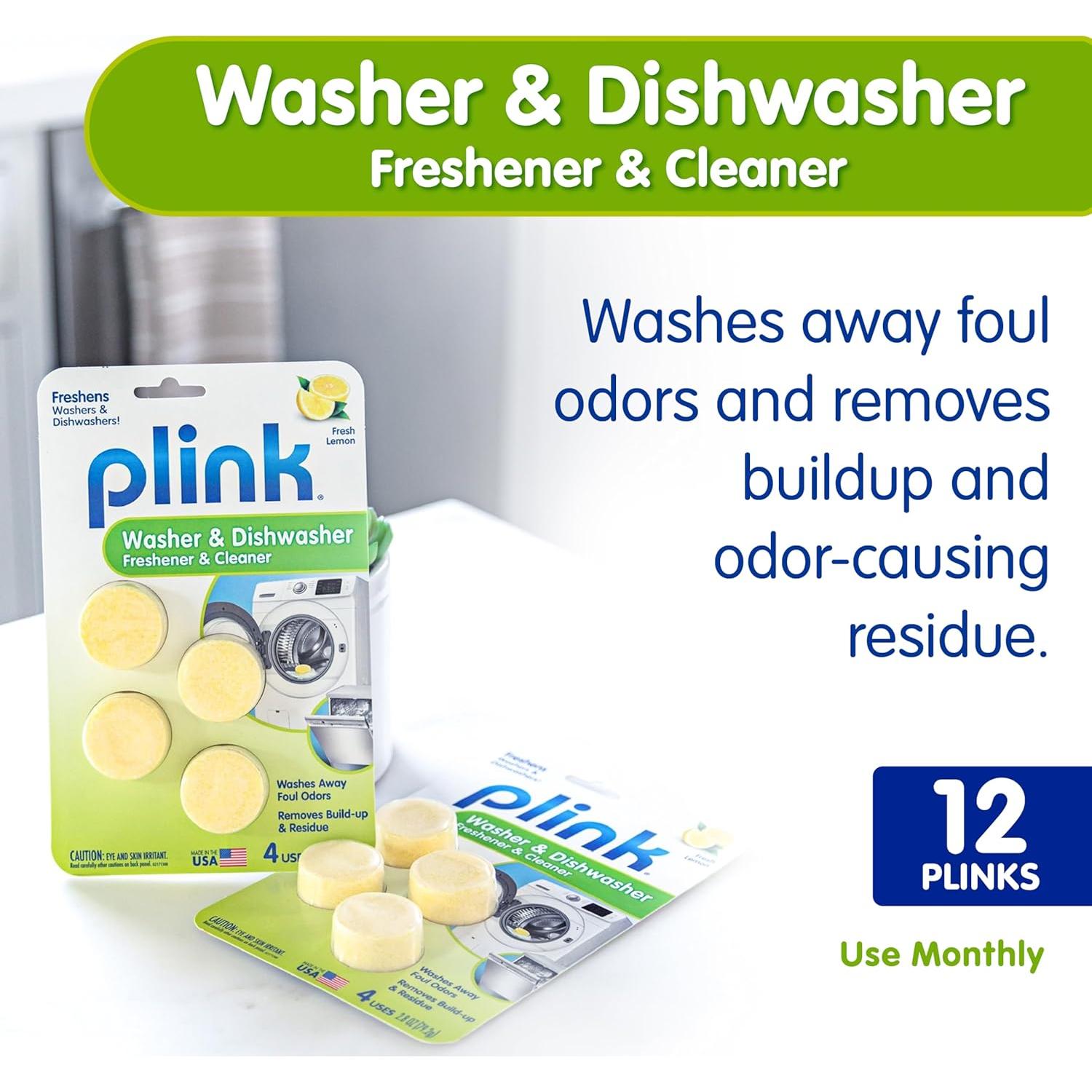 Limpiador y Ambientador Plink para Lavadora y Lavavajillas, 12 Tabletas Aroma Limón