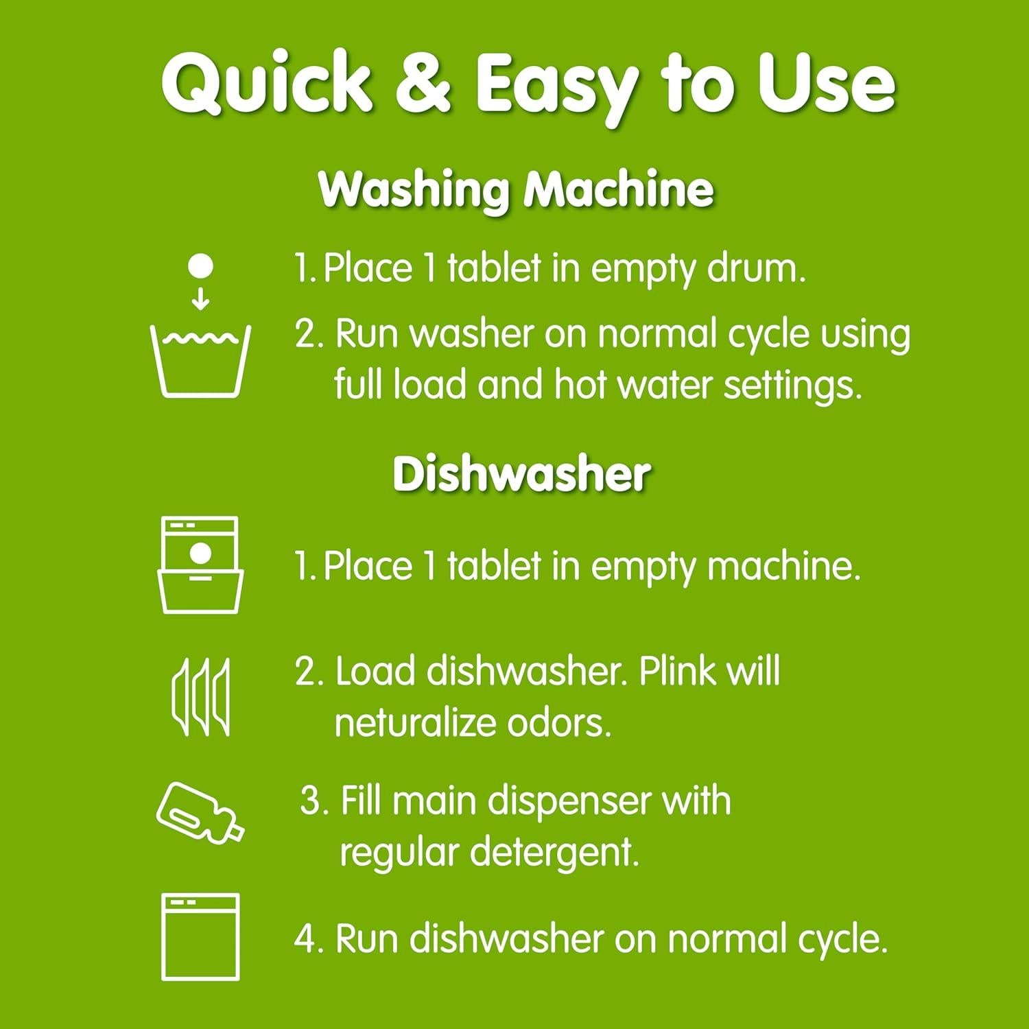 Limpiador y Ambientador Plink para Lavadora y Lavavajillas, 12 Tabletas Aroma Limón