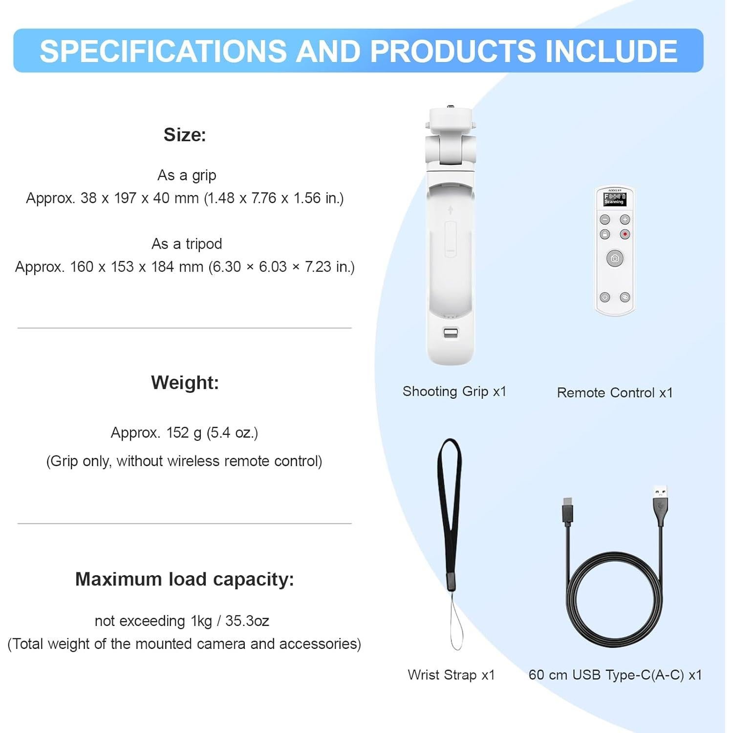 Trípode AODELAN Blanco para Fujifilm con Control Remoto Inalámbrico