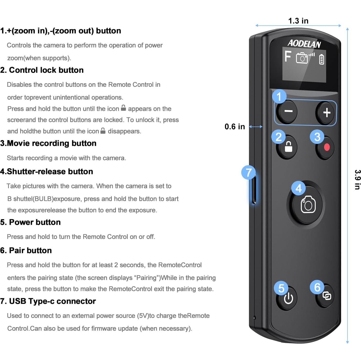 Control Remoto Inalámbrico AODELAN para Cámara Fujifilm Negro