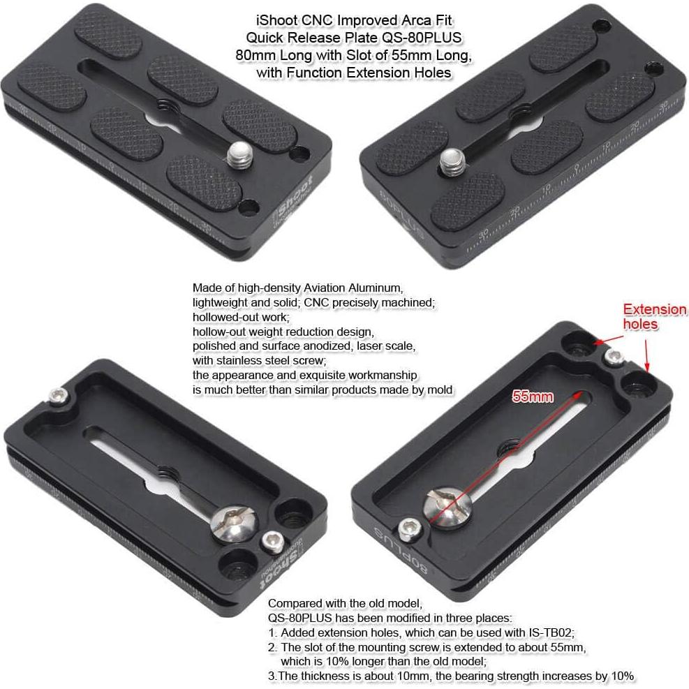 Placa de Liberación Rápida iShoot QS-80PLUS 80mm Arca-Swiss