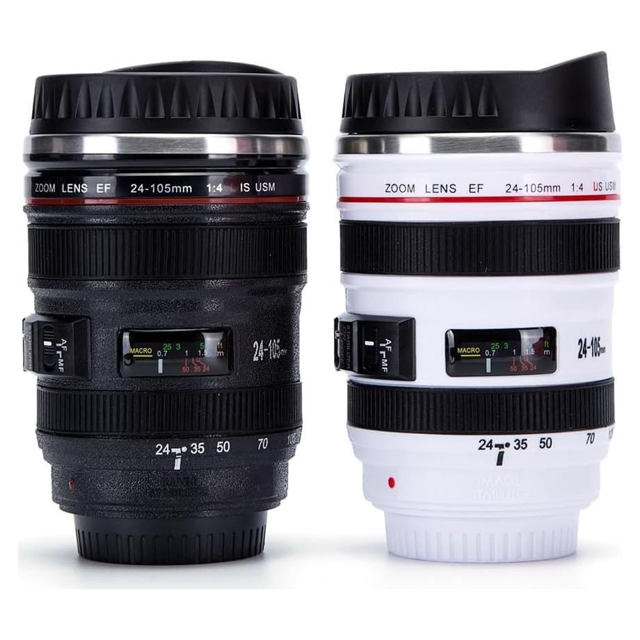 Taza de café con lente de cámara MUGEER BTY 0.4L aislada