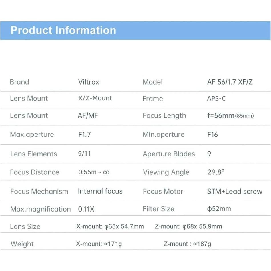Lente Viltrox 56mm F1.7 Autofocus para Cámaras Sony E-Mount