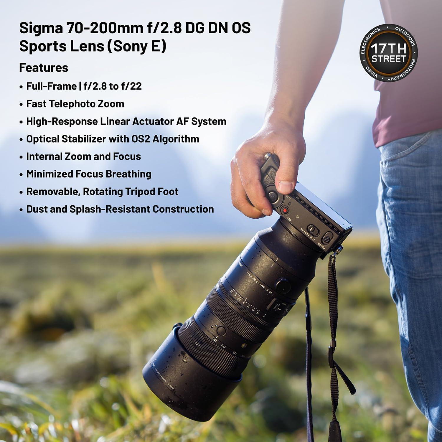 Lente Sigma 70-200mm f/2.8 DG DN OS para Sony E + Filtro UV 77mm + Tarjeta SD 128GB + Mochila