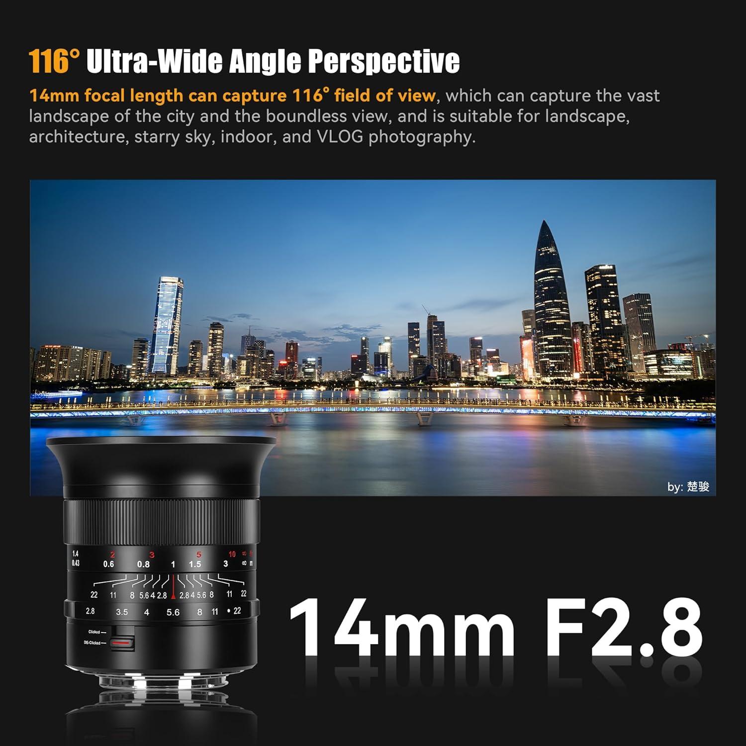 Lente 7artisans 14mm F2.8 Ultra Gran Angular para Canon EOS-R