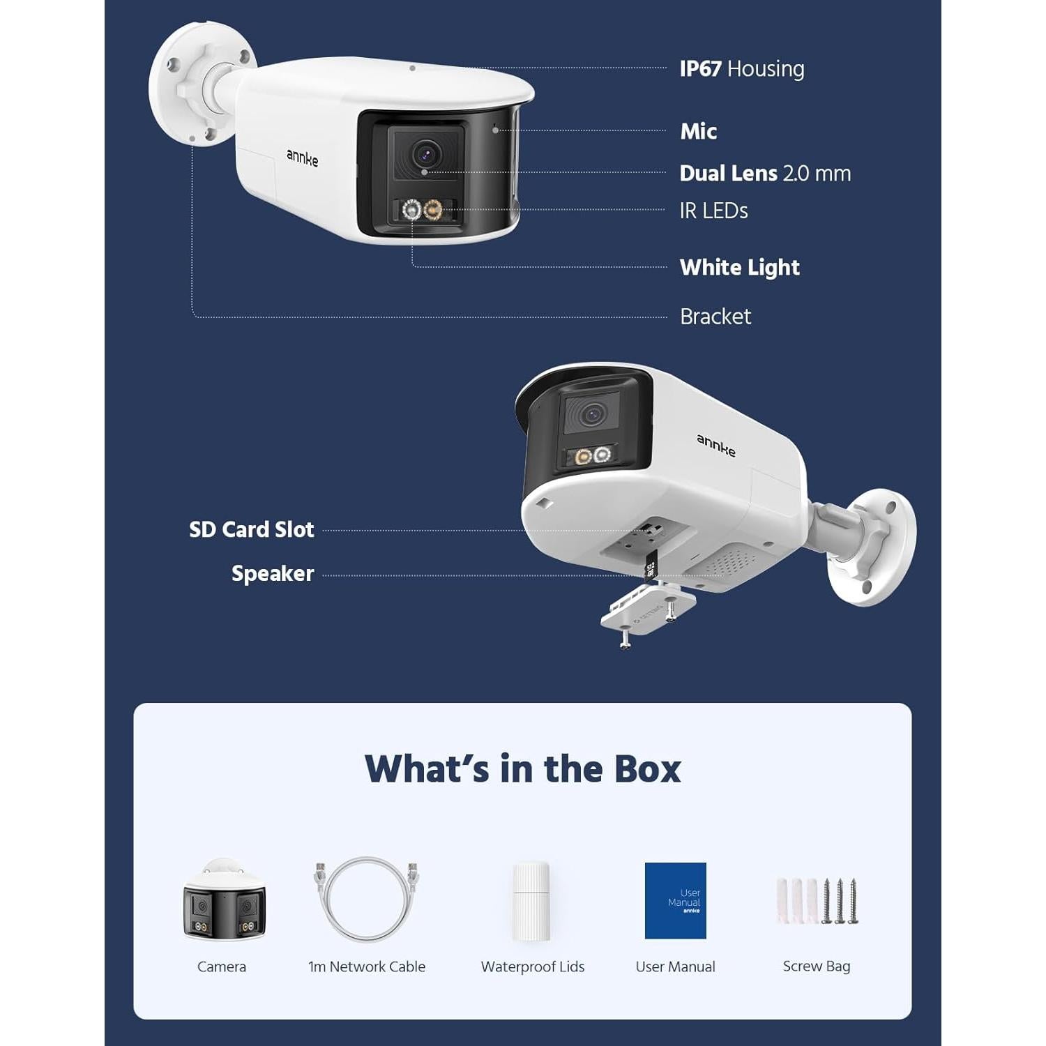 Cámara de Seguridad ANNKE 4K PoE Doble Lente 180° IP67