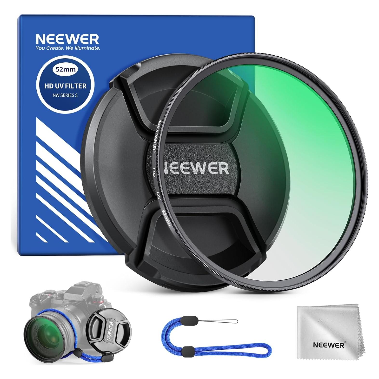 Filtro UV NEEWER 52mm con tapa de lente y vidrio óptico HD