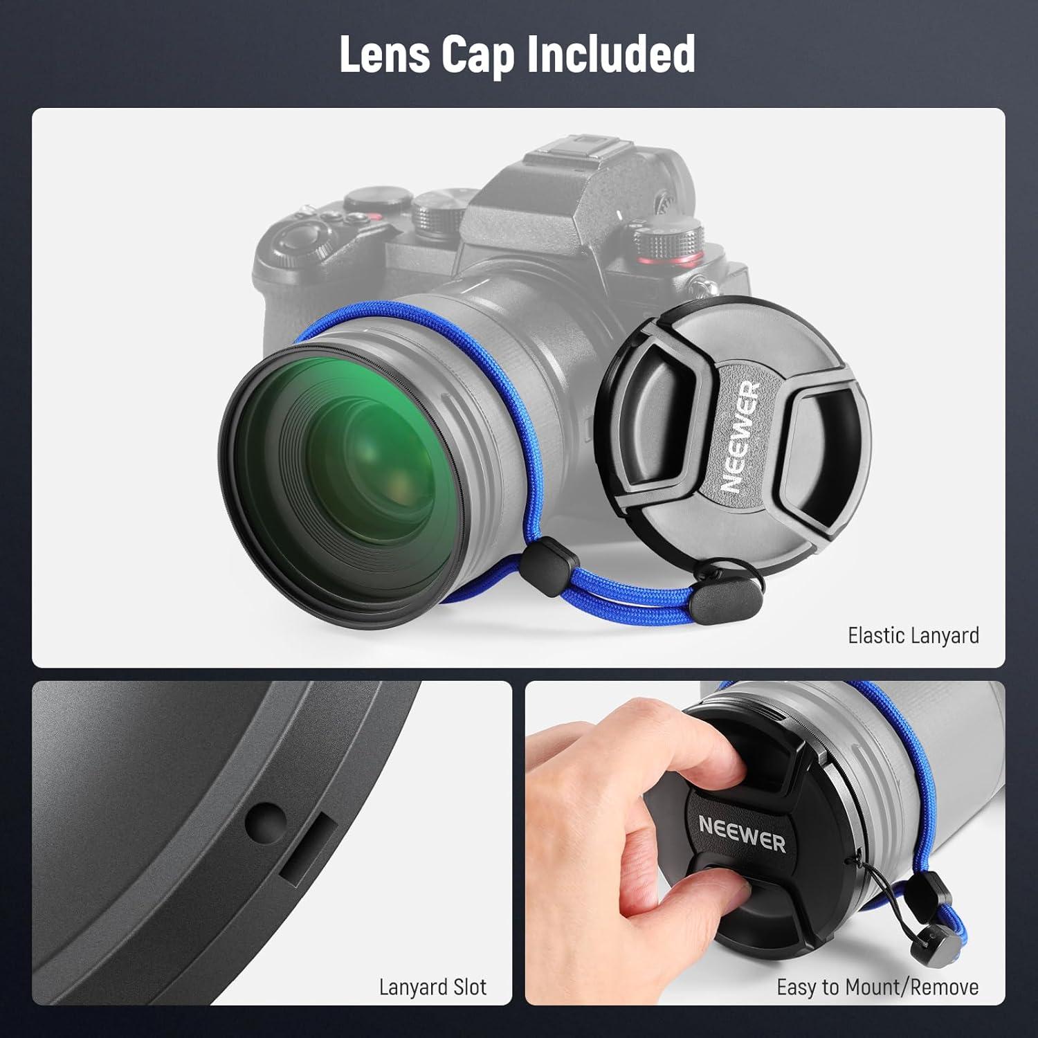 Filtro UV NEEWER 52mm con tapa de lente y vidrio óptico HD