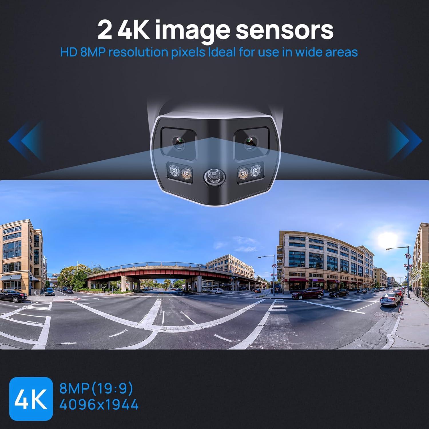 Cámara de Seguridad Exterior 4K 8MP Doble Lente 180° IP67