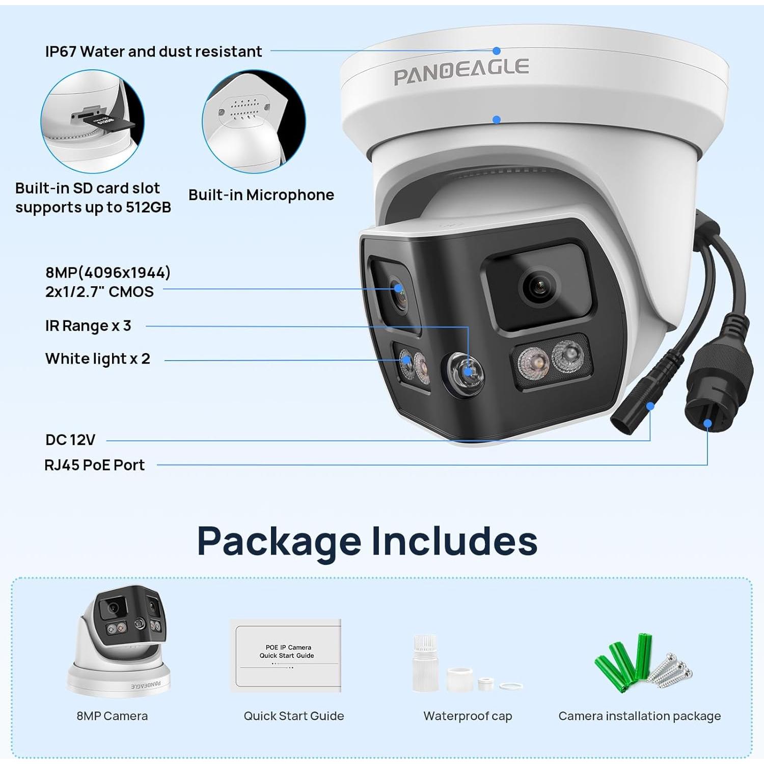 Cámara de Seguridad Exterior 4K 8MP Doble Lente 180° IP67